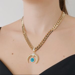 Nazar Boncuklu Hilal Kolye Ucu Charm
