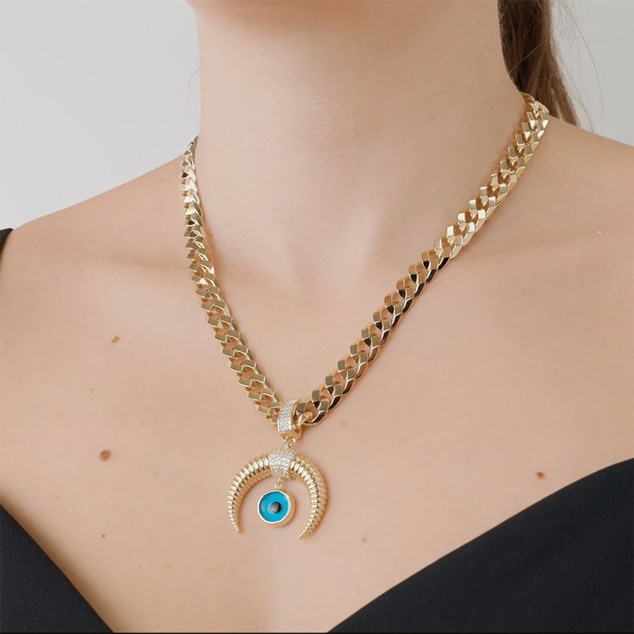 Nazar Boncuklu Hilal Kolye Ucu Charm